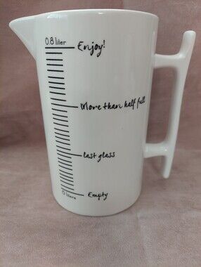 Creative Co-Op White Cramic Measuring Pitcher 0 To O.8Liter- Empty To Enjoy
